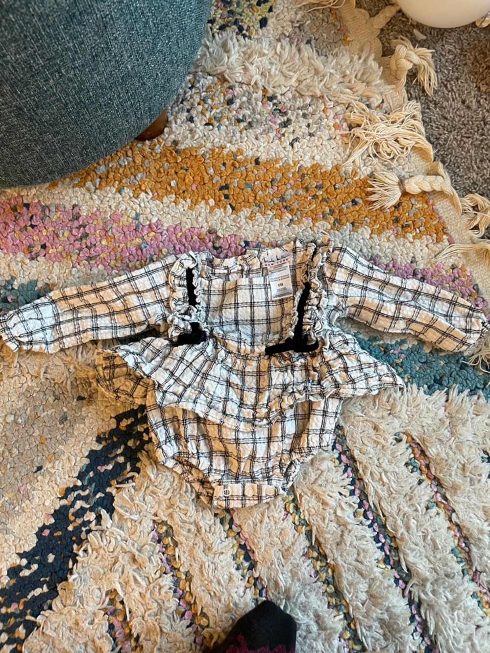 Nicole Miller Plaid Ruffle Baby Romper with Velvet Trim